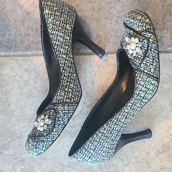 vintage Y2K Steve Madden Glayze blue & green tweed round toe pumps w jewels 7.5 - Picture 3 of 6